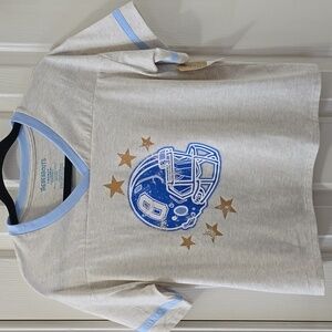 THEREABOUTS GIRL'S PLUS SIZE FOOTBALL V-NECK TEE SHIRT SIZE LARGE 14.5/16.5P